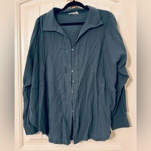 Slate Blue Oversized Button-Up Blouse Size L